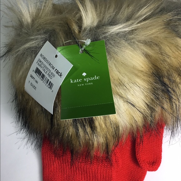 Kate Spade Furry Woodland Critters Mittens Red - Picture 3 of 3